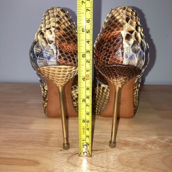 Francesco Sacco, Authentic & Exotic Python Snakeskin Gold Metal Spike Stilettos - Picture 10 of 14